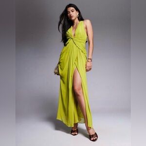 ✨ASOS- draped plunge maxi dress with wrap detail in lime green✨